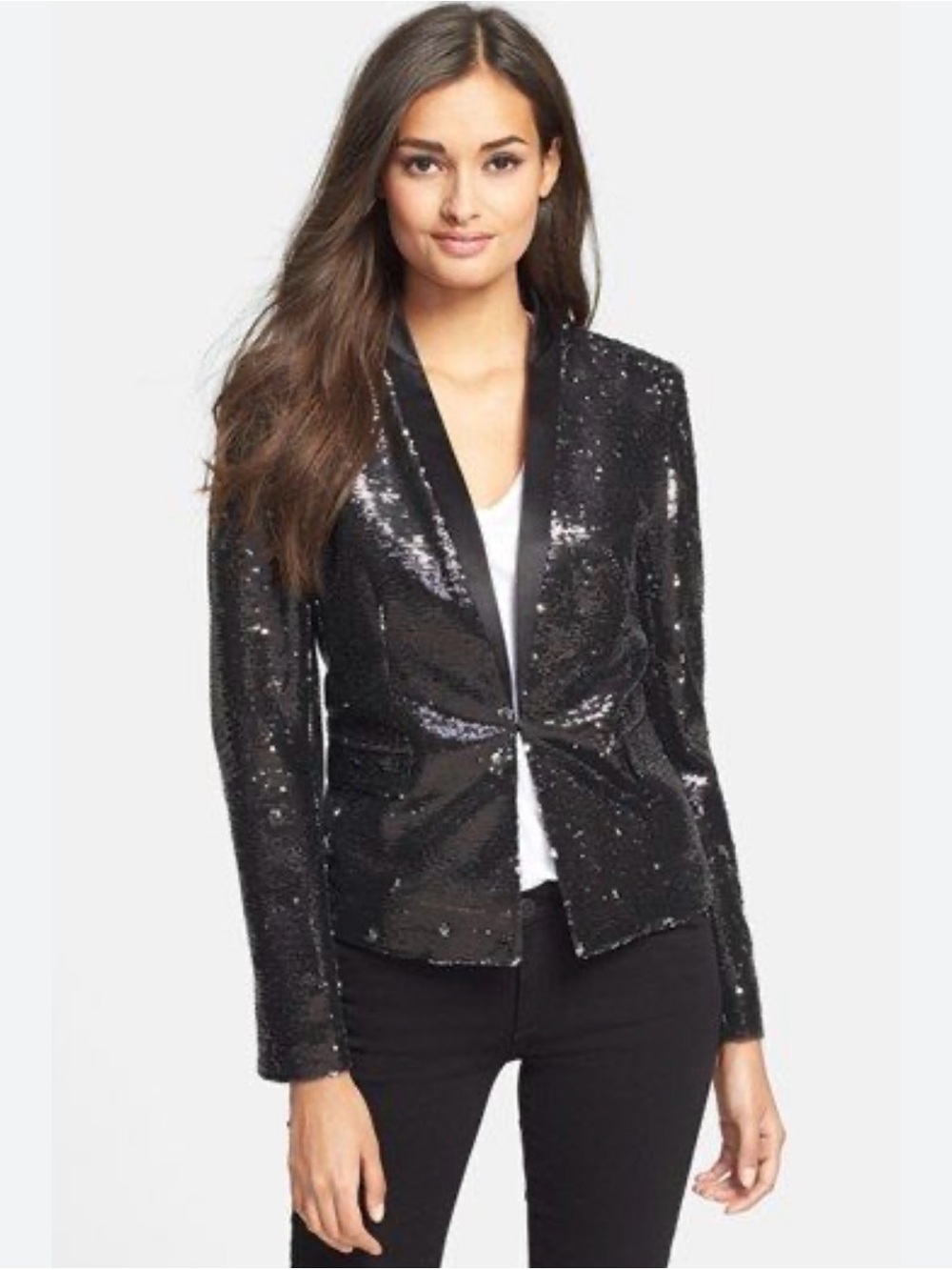 Maje Black Silk Sequin Blazer, Never Worn, FR 40 (Fits US 2–4)